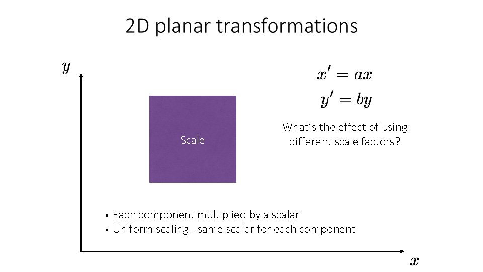 Scale What’s the effect of using different scale factors? Each component multiplied by a