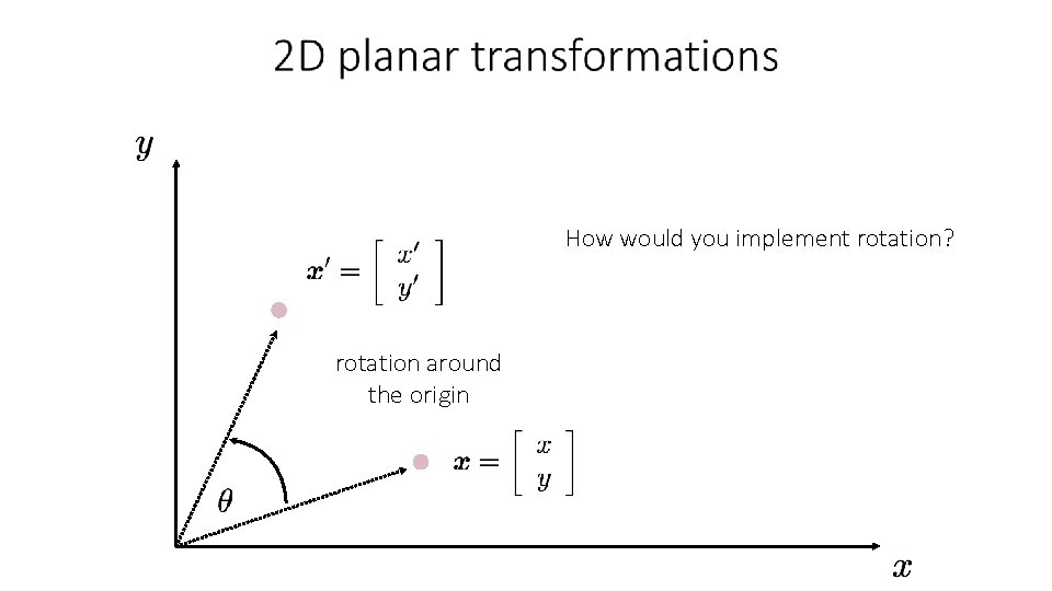 How would you implement rotation? rotation around the origin 