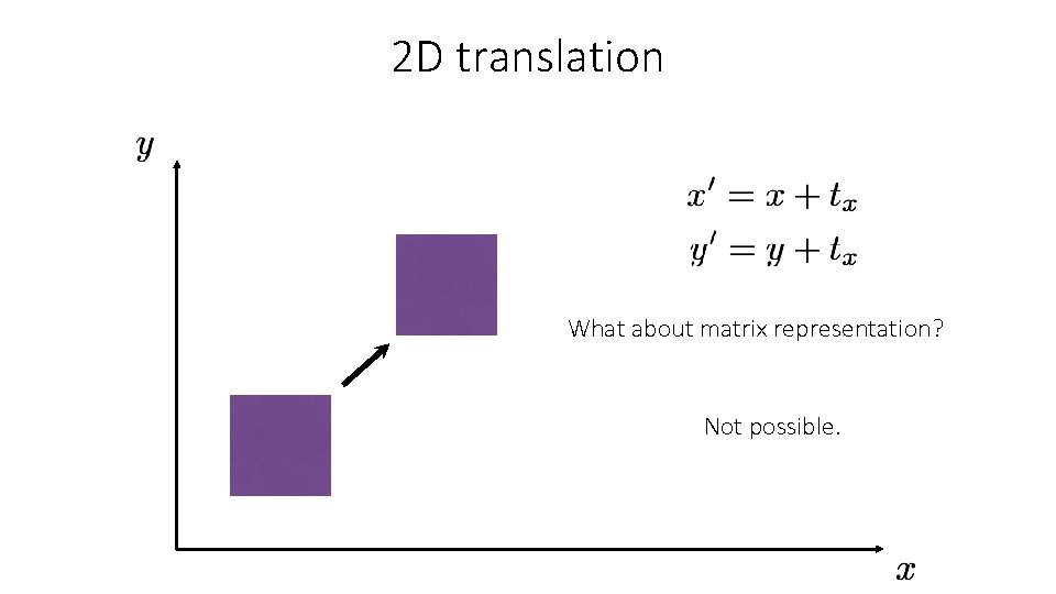2 D translation What about matrix representation? Not possible. 
