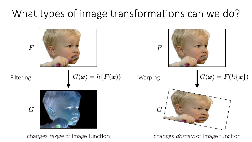 What types of image transformations can we do? Filtering changes range of image function