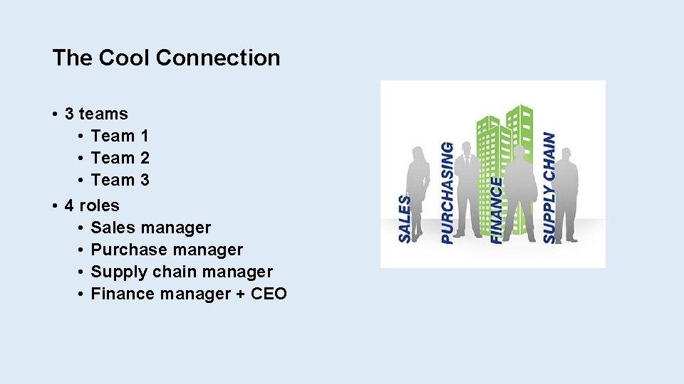 The Cool Connection • 3 teams • Team 1 • Team 2 • Team
