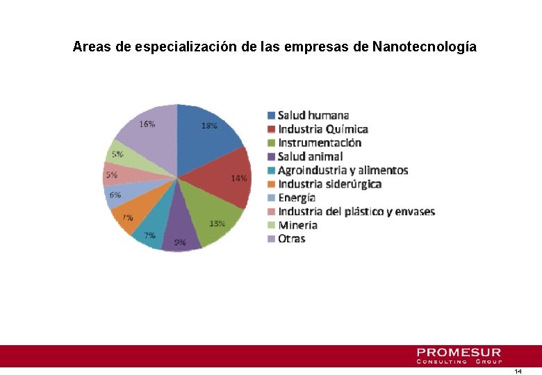 Areas de especialización de las empresas de Nanotecnología 14 