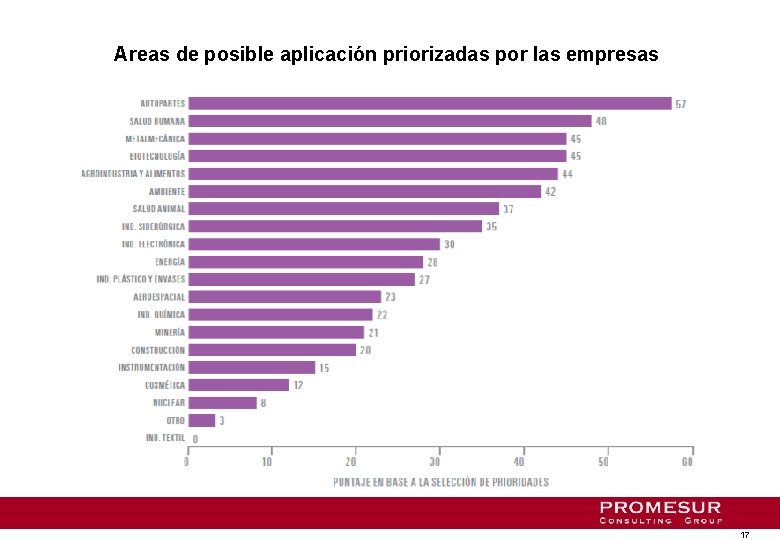 Areas de posible aplicación priorizadas por las empresas 17 