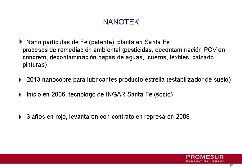 NANOTEK 4 Nano partículas de Fe (patente), planta en Santa Fe procesos de remediación