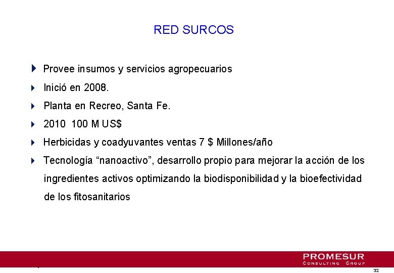 RED SURCOS 4 Provee insumos y servicios agropecuarios 4 Inició en 2008. 4 Planta RED SURCOS 4 Provee insumos y servicios agropecuarios 4 Inició en 2008. 4 Planta