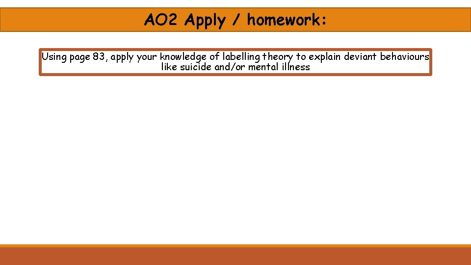 AO 2 Apply / homework: Using page 83, apply your knowledge of labelling theory