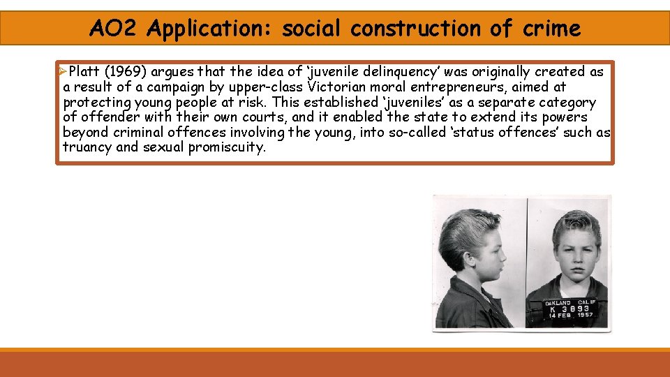 AO 2 Application: social construction of crime ØPlatt (1969) argues that the idea of