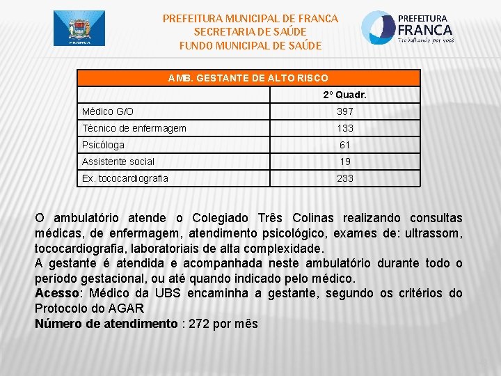 PREFEITURA MUNICIPAL DE FRANCA SECRETARIA DE SAÚDE FUNDO MUNICIPAL DE SAÚDE AMB. GESTANTE DE