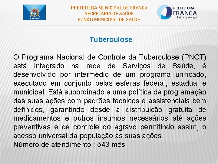 PREFEITURA MUNICIPAL DE FRANCA SECRETARIA DE SAÚDE FUNDO MUNICIPAL DE SAÚDE Tuberculose O Programa