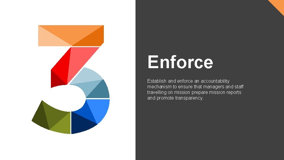 Enforce Establish and enforce an accountability mechanism to ensure that managers and staff travelling