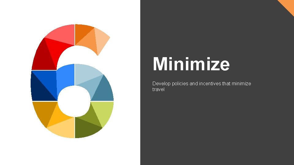 Minimize Develop policies and incentives that minimize travel 