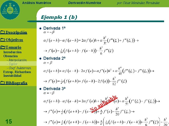 Análisis Numérico Derivación Numérica por César Menéndez Fernández Ejemplo 1 (b) Descripción l Derivada