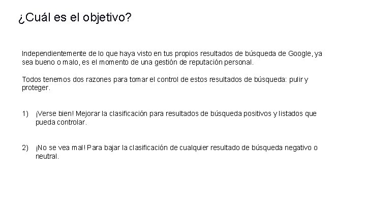 ¿Cuál es el objetivo? Independientemente de lo que haya visto en tus propios resultados ¿Cuál es el objetivo? Independientemente de lo que haya visto en tus propios resultados