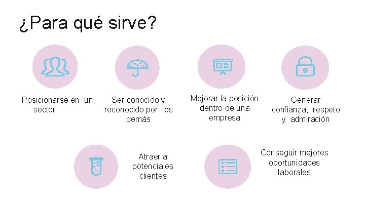 ¿Para qué sirve? Posicionarse en un sector Ser conocido y reconocido por los demás ¿Para qué sirve? Posicionarse en un sector Ser conocido y reconocido por los demás