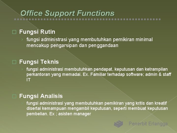Office Support Functions � Fungsi Rutin › fungsi administrasi yang membutuhkan pemikiran minimal mencakup