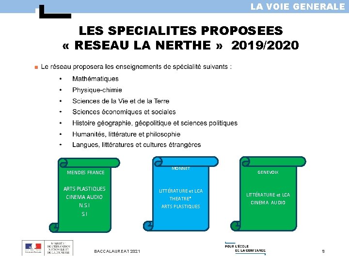 LA VOIE GENERALE LES SPECIALITES PROPOSEES « RESEAU LA NERTHE » 2019/2020 MENDES FRANCE