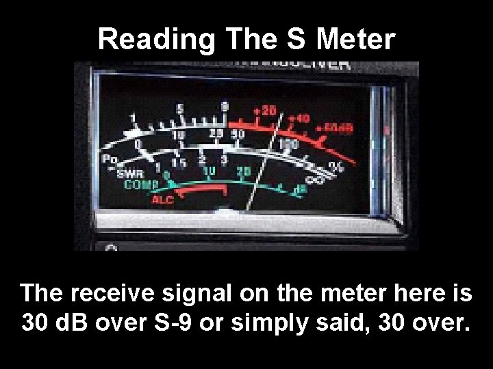 Reading The S Meter The receive signal on the meter here is 30 d.