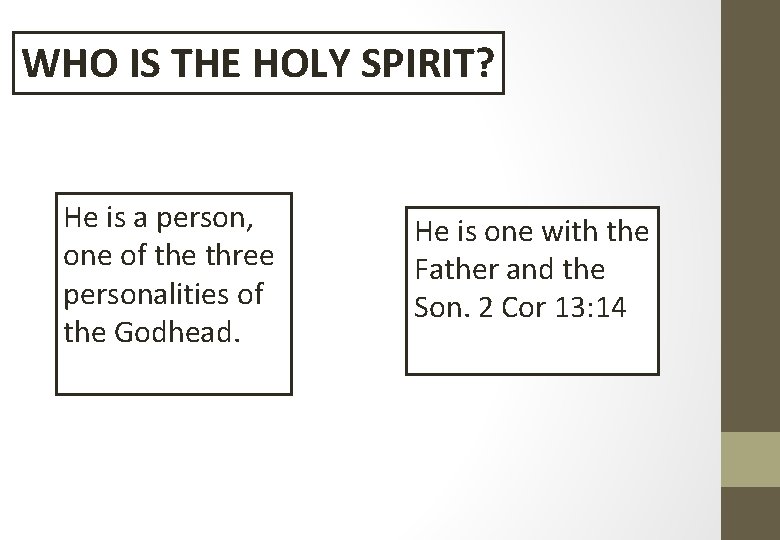 WHO IS THE HOLY SPIRIT? He is a person, one of the three personalities