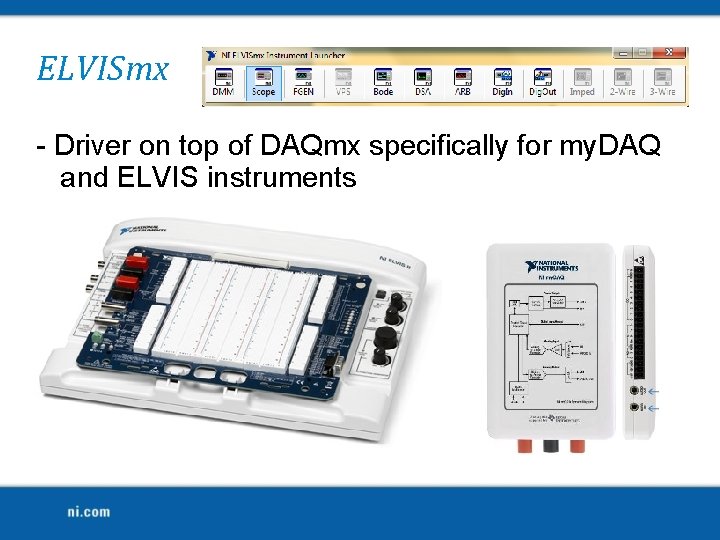 ELVISmx - Driver on top of DAQmx specifically for my. DAQ and ELVIS instruments