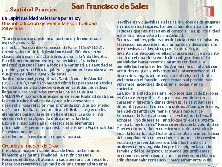 . . . Santidad Práctica San Francisco de Sales La Espiritualidad Salesiana para Hoy