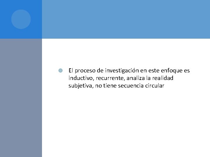  El proceso de investigación en este enfoque es inductivo, recurrente, analiza la realidad