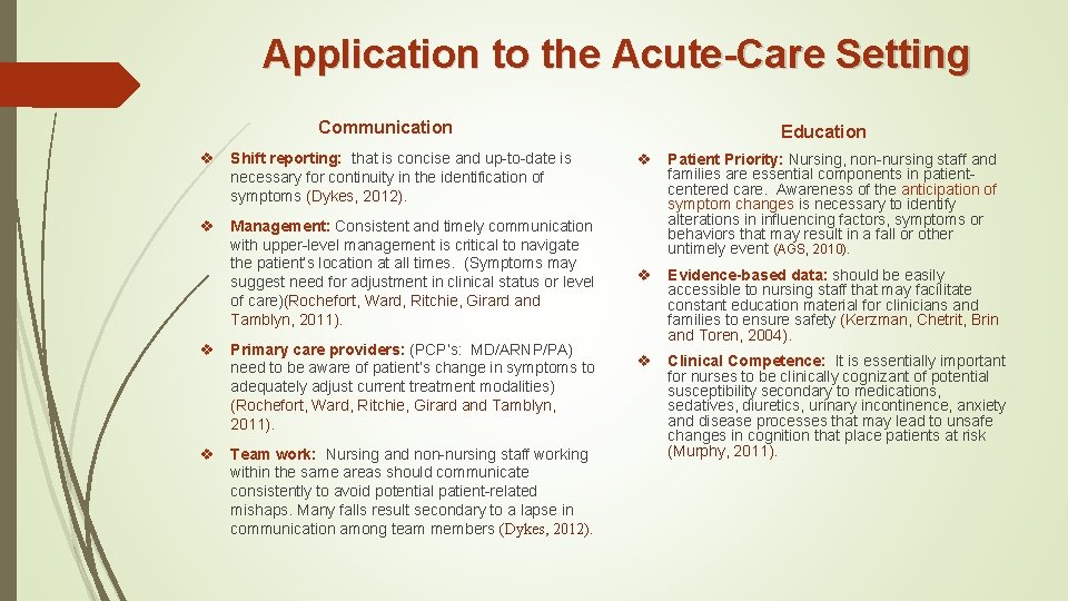 Application to the Acute-Care Setting Communication Education v Shift reporting: that is concise and Application to the Acute-Care Setting Communication Education v Shift reporting: that is concise and