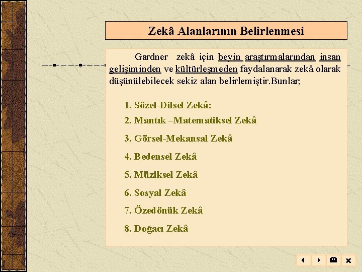 Zekâ Alanlarının Belirlenmesi Gardner zekâ için beyin araştırmalarından insan gelişiminden ve kültürleşmeden faydalanarak zekâ