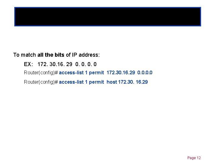 Abbreviations Chapter 11 To match all the bits of IP address: EX: 172. 30.