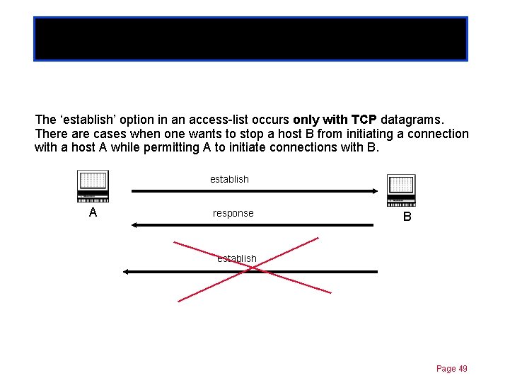 Established option Chapter 11 The ‘establish’ option in an access-list occurs only with TCP