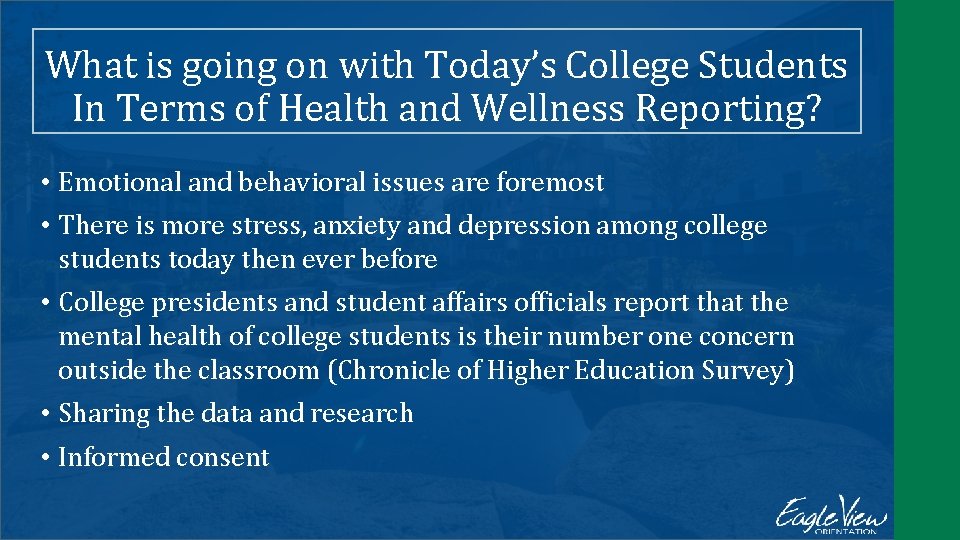 What is going on with Today’s College Students In Terms of Health and Wellness