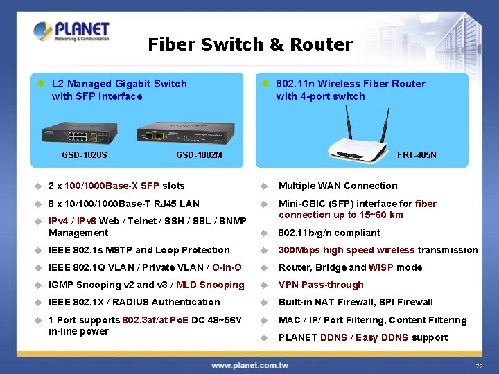 Fiber Switch & Router l L 2 Managed Gigabit Switch with SFP interface GSD-1020