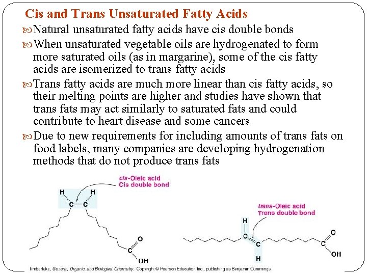 Cis and Trans Unsaturated Fatty Acids Natural unsaturated fatty acids have cis double bonds