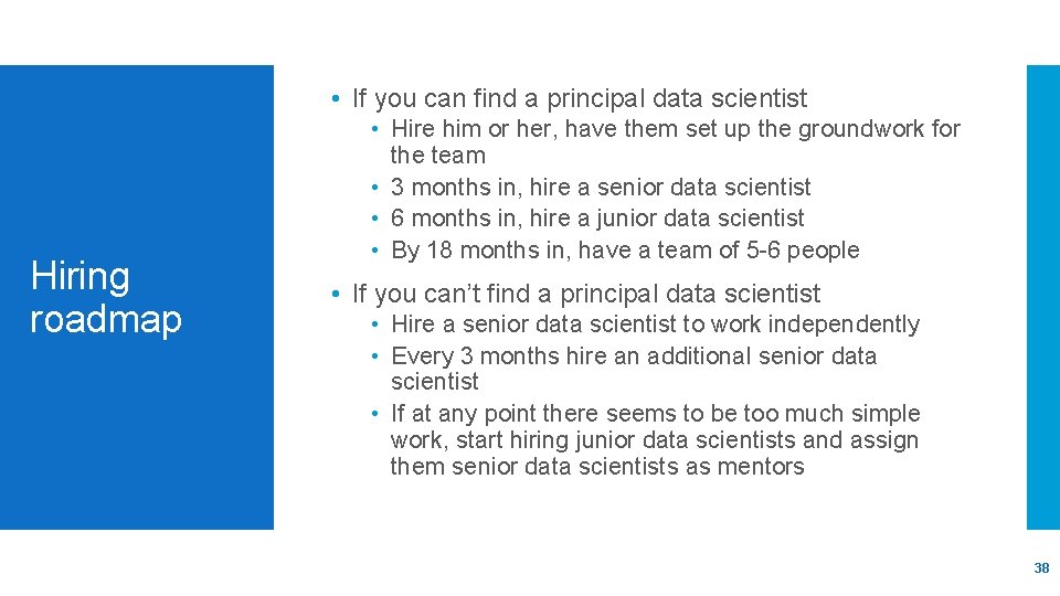  • If you can find a principal data scientist Hiring roadmap • Hire