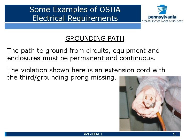 Some Examples of OSHA Electrical Requirements GROUNDING PATH The path to ground from circuits,