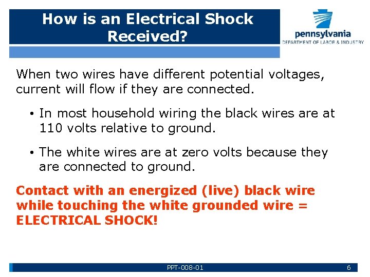 How is an Electrical Shock Received? When two wires have different potential voltages, current