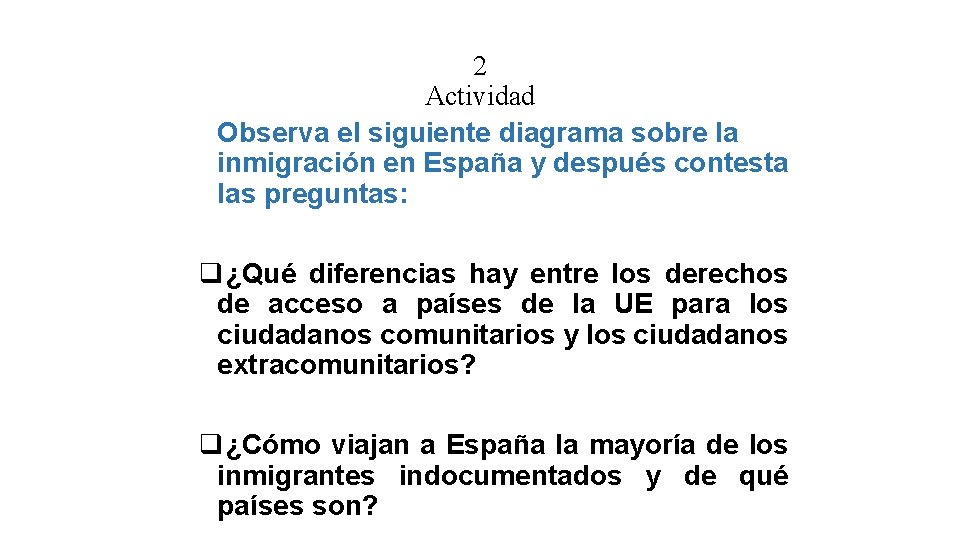 2 Actividad Observa el siguiente diagrama sobre la inmigración en España y después contesta