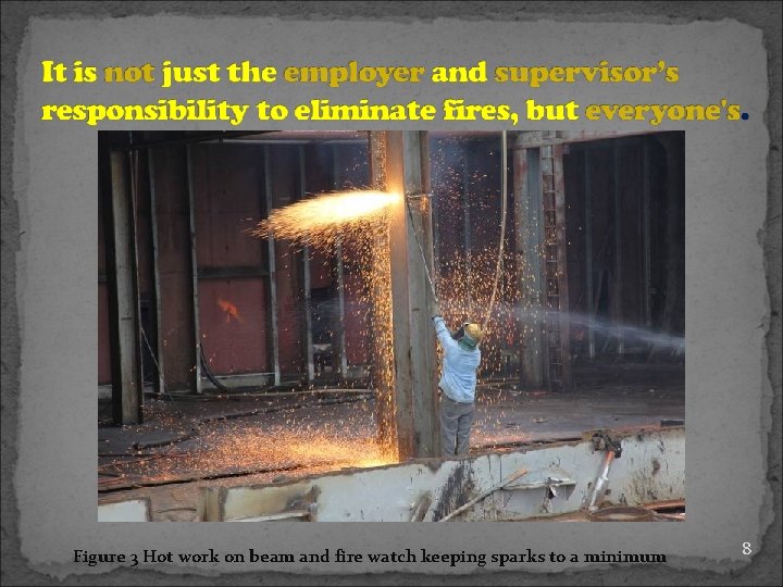 Figure 3 Hot work on beam and fire watch keeping sparks to a minimum
