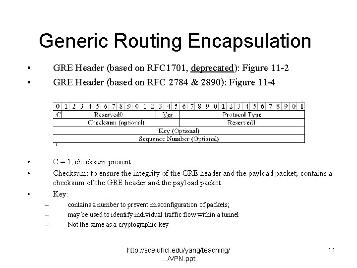 Generic Routing Encapsulation • • GRE Header (based on RFC 1701, deprecated): Figure 11