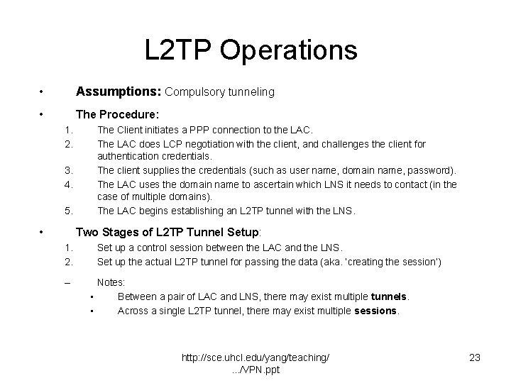 L 2 TP Operations • Assumptions: Compulsory tunneling • The Procedure: 1. 2. 3.