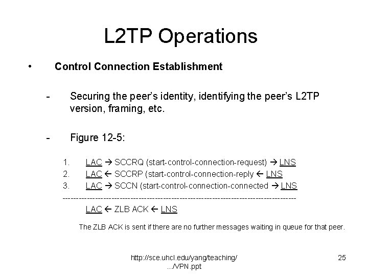 L 2 TP Operations • Control Connection Establishment - Securing the peer’s identity, identifying