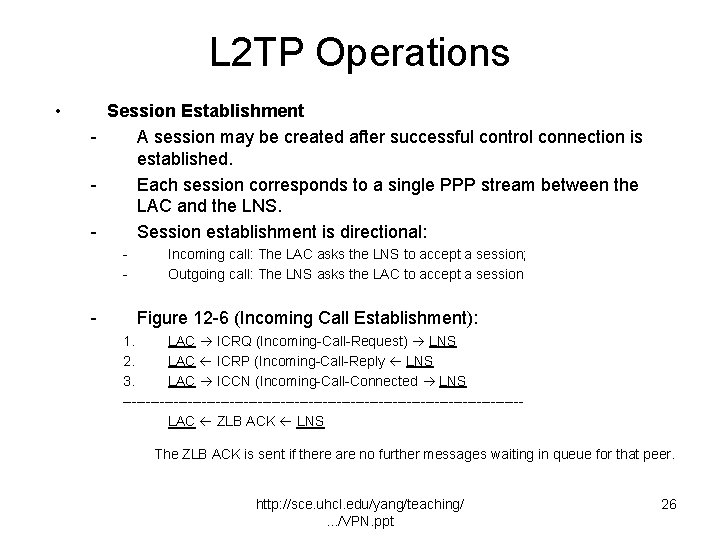 L 2 TP Operations • Session Establishment A session may be created after successful