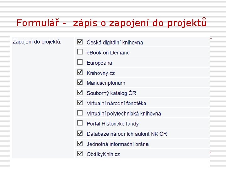Formulář - zápis o zapojení do projektů 