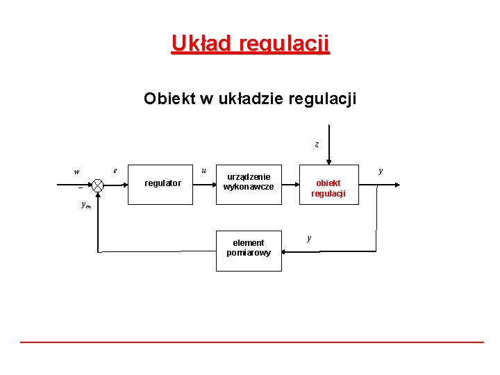Układ regulacji Obiekt w układzie regulacji z w _ u e regulator obiekt regulacji Układ regulacji Obiekt w układzie regulacji z w _ u e regulator obiekt regulacji
