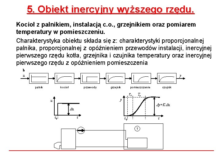 5. Obiekt inercyjny wyższego rzędu. Kocioł z palnikiem, instalacją c. o. , grzejnikiem oraz 5. Obiekt inercyjny wyższego rzędu. Kocioł z palnikiem, instalacją c. o. , grzejnikiem oraz