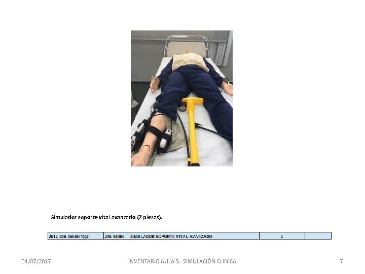 Simulador soporte vital avanzado (2 piezas). 04/07/2017 INVENTARIO AULA 5. SIMULACIÓN CLINICA 7 