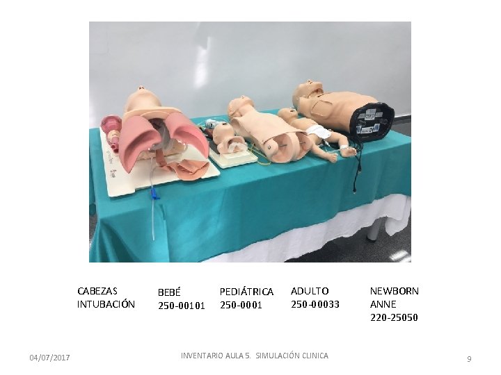 CABEZAS INTUBACIÓN 04/07/2017 BEBÉ 250 -00101 PEDIÁTRICA 250 -0001 ADULTO 250 -00033 INVENTARIO AULA