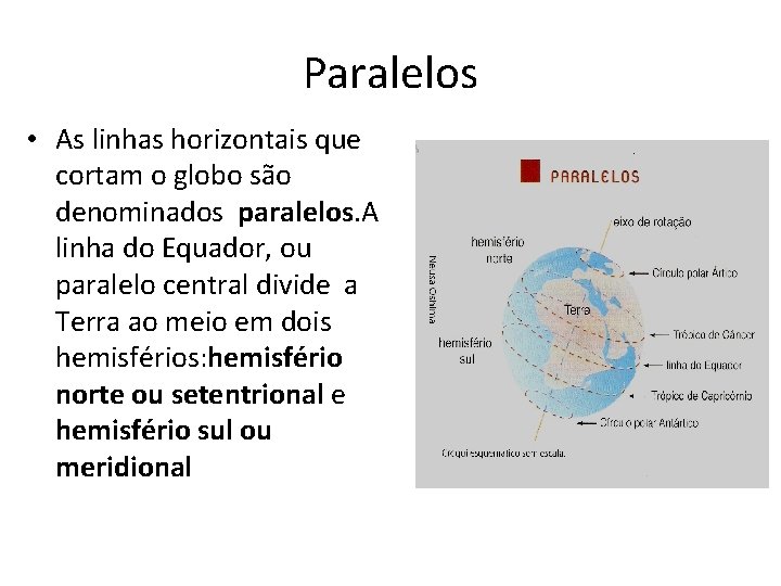 Paralelos • As linhas horizontais que cortam o globo são denominados paralelos. A linha