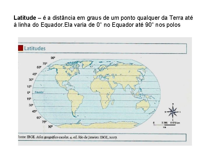 Latitude – é a distância em graus de um ponto qualquer da Terra até