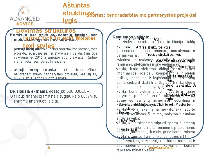  Aštuntas struktūros Sportas: bendradarbiavimo partnerystės projektai lygis Devintas struktūros Komisija per savo vykdomąją