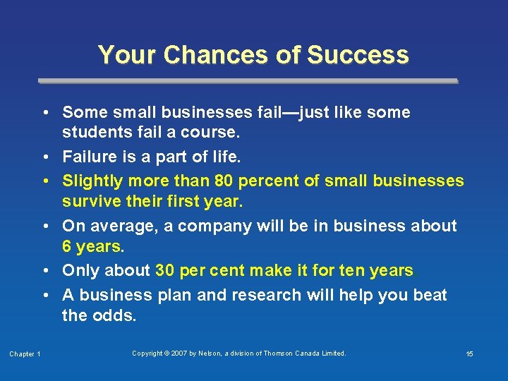 Your Chances of Success • Some small businesses fail—just like some students fail a